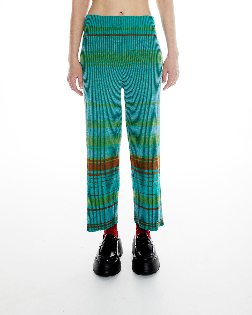 KANSAI CROPPED RIB PANTS - GREEN